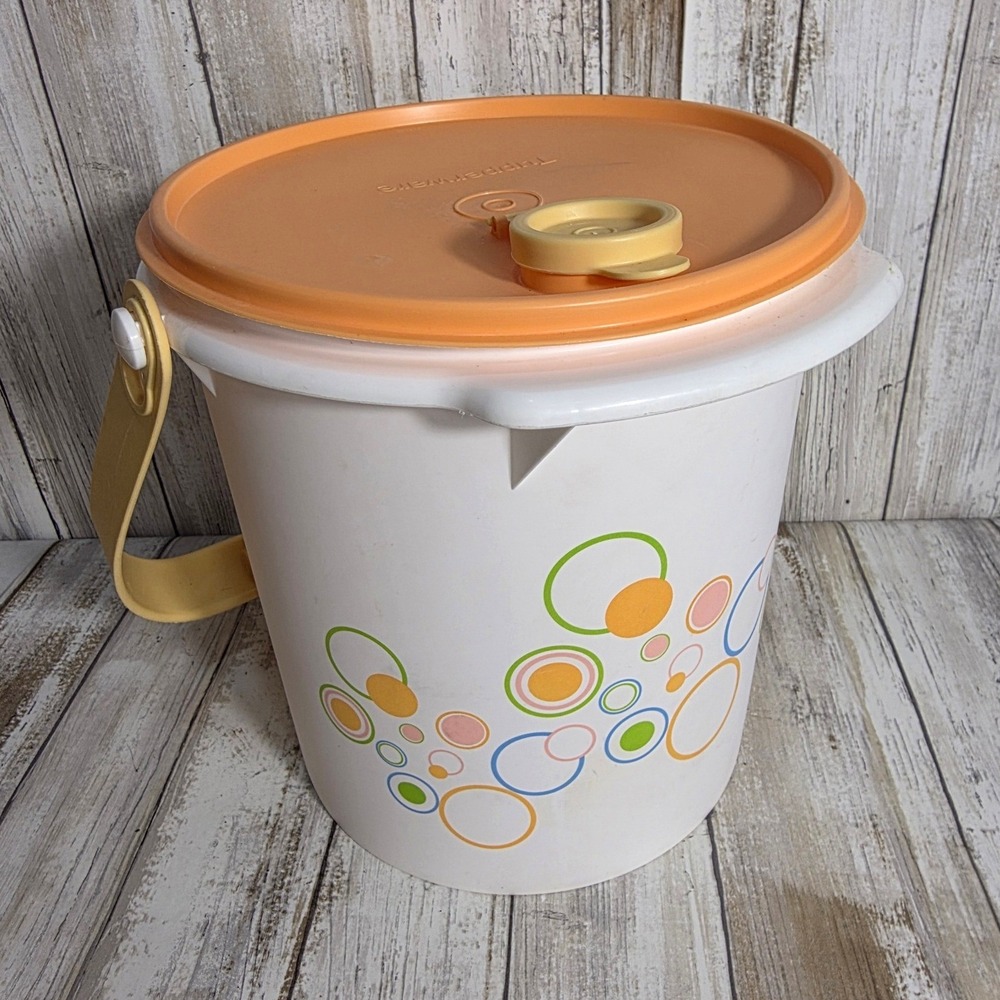 Tupperware 5L Storage Bucket Vented Lid Handle Bubble Print 4653A-1 Retro Orange